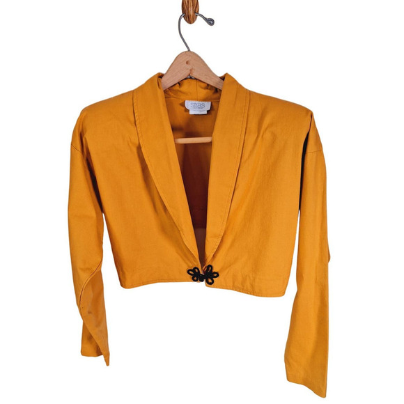 Vintage 80s Cropped Mustard Yellow Power Jacket Women Medium - Picture 5 of 9